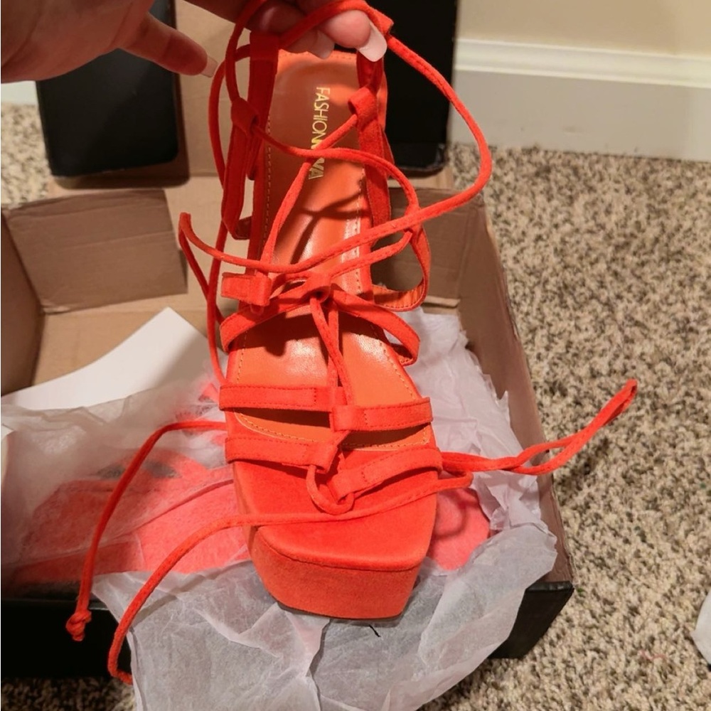 Fashion Nova Orange High-Top Sneakers with Unique Lacing